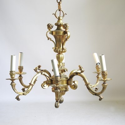 Lot 198 - A gilt metal six branch chandelier
