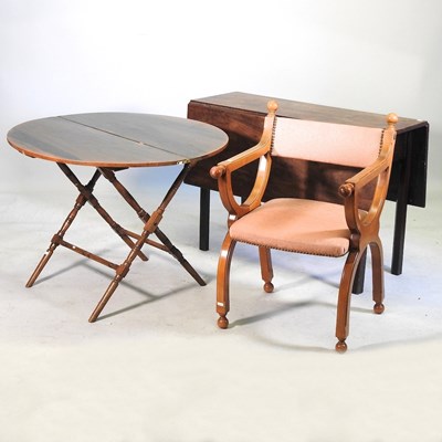 Lot 828 - An armchair and two tables