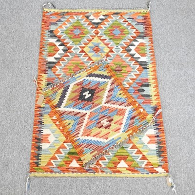 Lot 438 - A kilim rug, with all over hooked diamonds,...