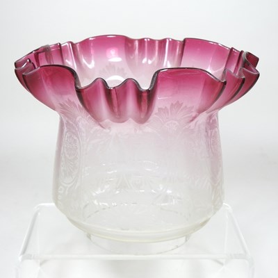 Lot 73 - A red etched glass oil lamp shade