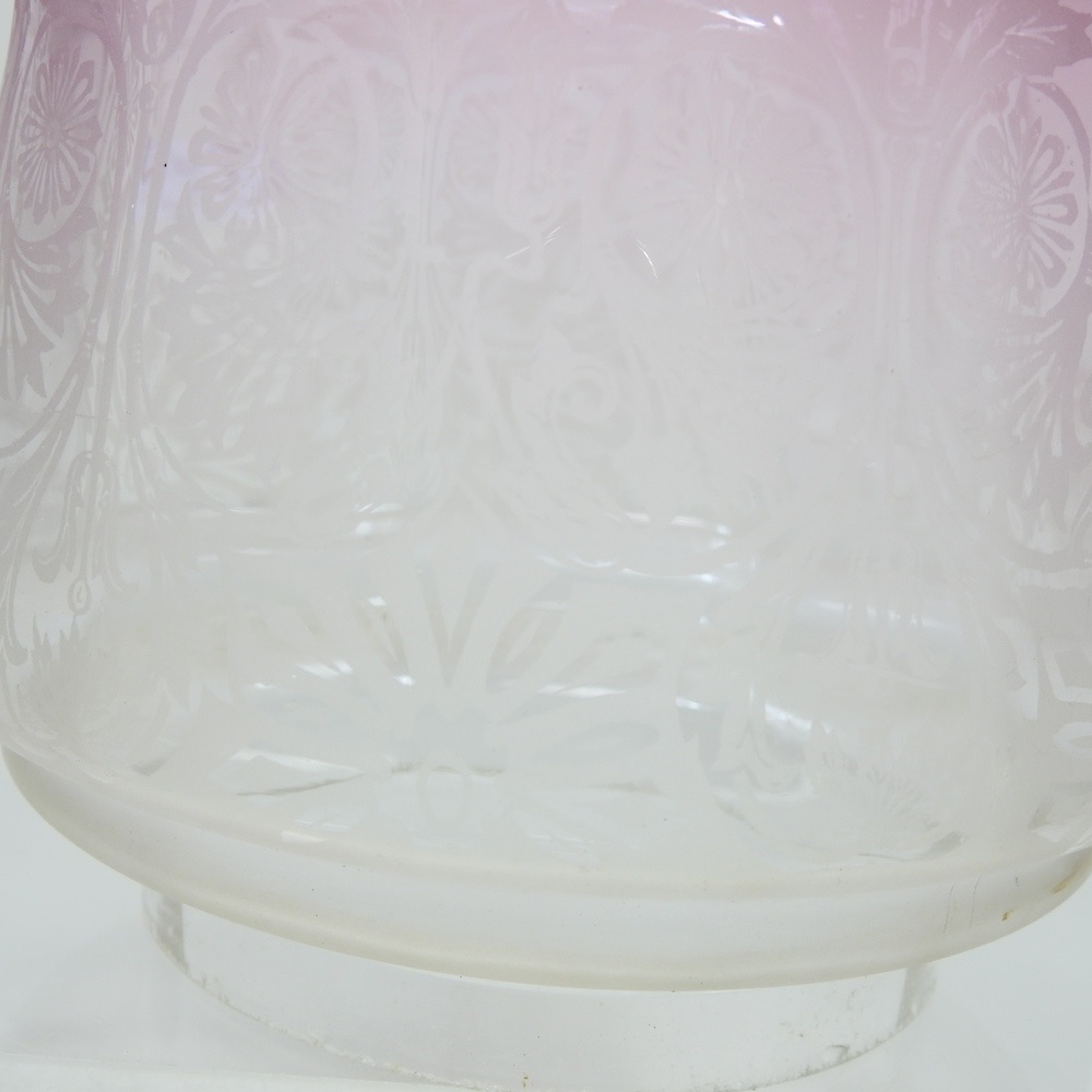 Lot 73 A red etched glass oil lamp shade