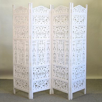 Lot 469 - A white painted Eastern four fold dressing screen