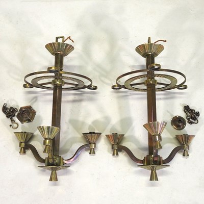 Lot 244 - A pair of Art Deco brass ceiling lights