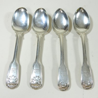 Lot 57 - Two pairs of silver Kings pattern and shell teaspoons