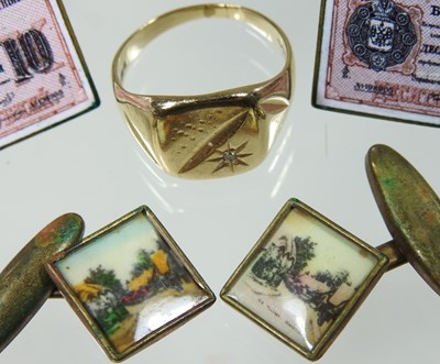 Lot 89 - A gold ring and cufflinks