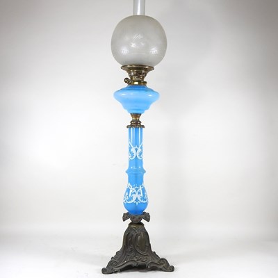 Lot 277 - A 19th century painted glass oil lamp