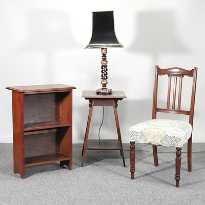 Lot 374 - An Edwardian table, chair and lamp