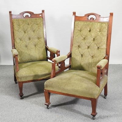 Lot 475 - A pair of Edwardian walnut button back chairs