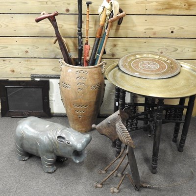 Lot 548 - An Indian table, stick stand and pictures