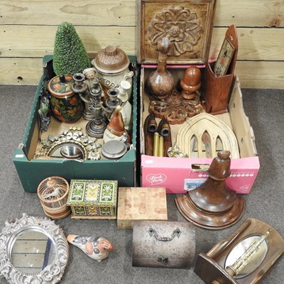 Lot 516 - Two boxes of decorative carved items and pottery