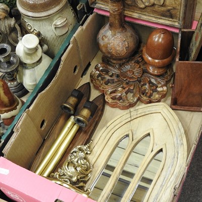 Lot 516 - Two boxes of decorative carved items and pottery