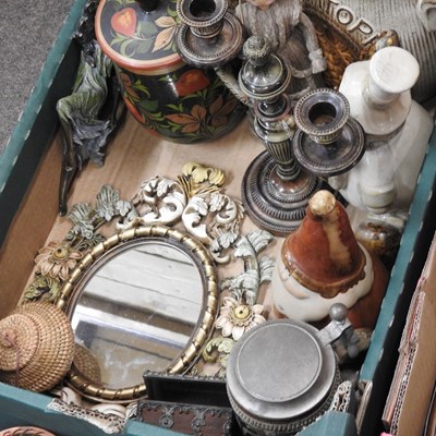 Lot 516 - Two boxes of decorative carved items and pottery