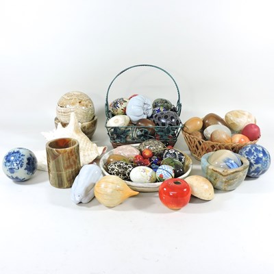 Lot 210 - A collection of hardstone and decorative eggs