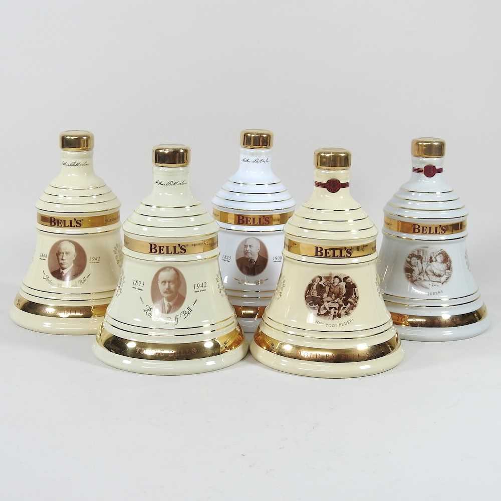 Lot 132 - A collection of five Bells whisky decanters