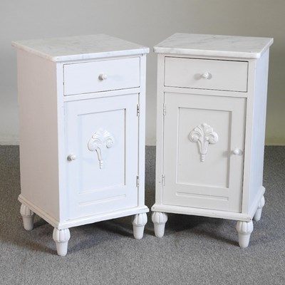 Lot 842 - A pair of white painted bedside cabinets, each...