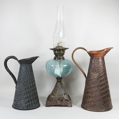 Lot 351 - A Victorian oil lamp and two jugs