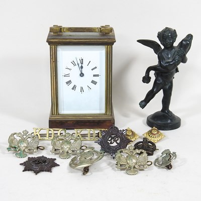 Lot 600 - A carriage clock and metalwares