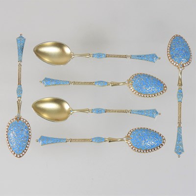 Lot 187 - A set of six Norwegian silver gilt and enamelled coffee spoons
