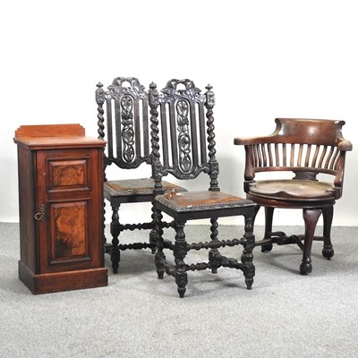 Lot 496 - A pair of 19th century carved oak high back side chairs