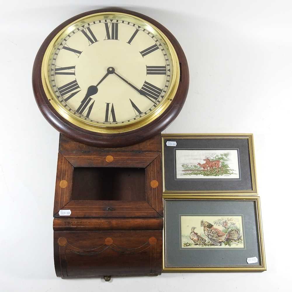 Lot 182 - A drop dial clock and two pictures