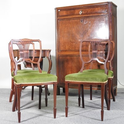 Lot 153 - A set of four chairs, secretaire and table