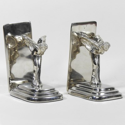 Lot 226 - A pair of chromed Spirit of Ecstasy bookends,...