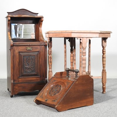 Lot 688 - A Victorian walnut coal purdonium, together...