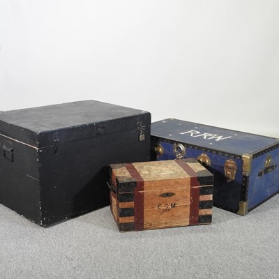 Lot 765 - An early 20th century black painted trunk,...