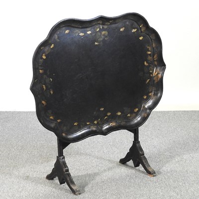 Lot 204 - A Victorian black papier mache and inlaid tray,...