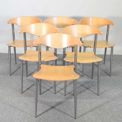 Lot 505 - A set of six beech and chrome modern stacking...