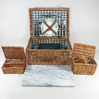 Lot 796 - A wicker picnic hamper, together with a marble...