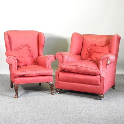 Lot 522 - A 1920's red upholstered armchair, together...