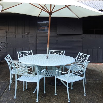 Lot 440 - A French grey painted metal garden table,...