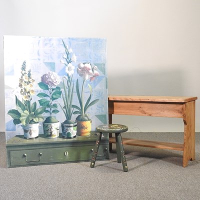 Lot 785 - A pine side table, together with a painted...