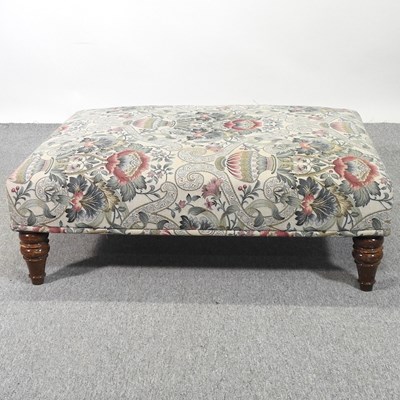 Lot 546 - A large floral upholstered stool, on turned legs