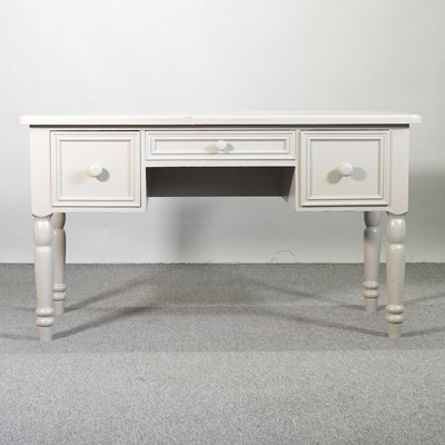 Lot 586 - A grey painted pine writing desk, containing...