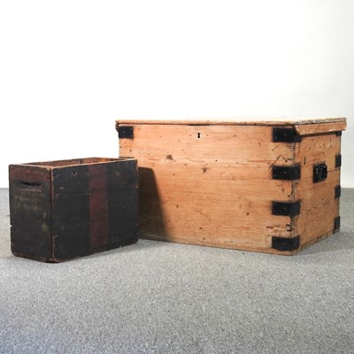 Lot 467 - An antique pine and iron bound trunk, together...