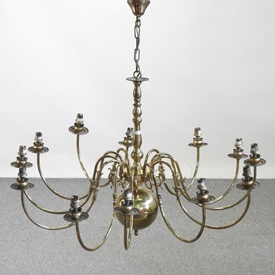 Lot 508 - A large Dutch brass twelve branch chandelier,...