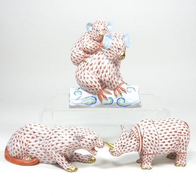 Lot 232 - A Herend porcelain model of koalas, 13cm high,...