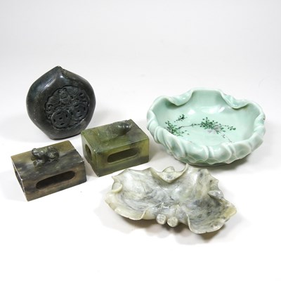 Lot 289 - A collection of Chinese carved soapstone, to...