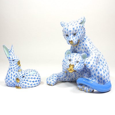 Lot 249 - A Herend porcelain model of a pair of cubs,...