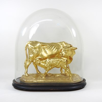 Lot 38 - A gilt model of a cow and calf, after Mene,...