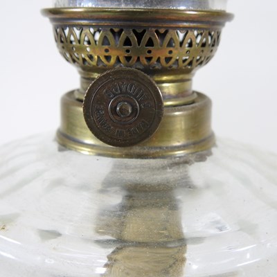 Lot 207 - A pair of brass oil lamps, with frilled glass...