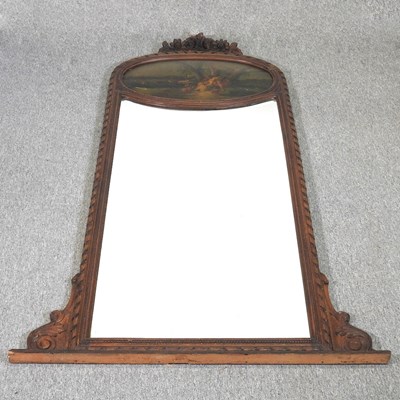 Lot 389 - A large continental gilt framed trumeau mirror,...