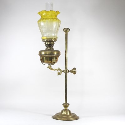 Lot 41 - A 19th century brass adjustable oil lamp, with...