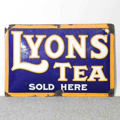 Lot 403 - A vintage enamel sign, Lyons Tea Sold Here, 50...