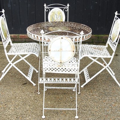 Lot 498 - A painted metal folding garden table and four...