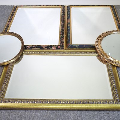 Lot 331 - Two black and floral framed wall mirrors, 105...