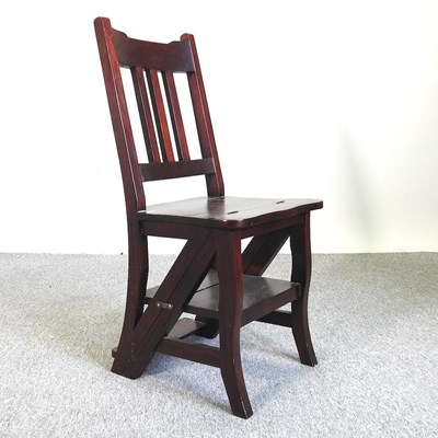 Lot 218 - A hardwood folding library chair/steps