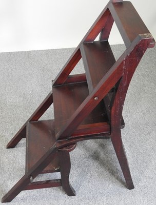 Lot 218 - A hardwood folding library chair/steps